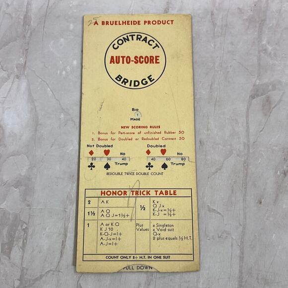 None Other - Vtg Contract Bridge Auto Score Pull Out Card Brunheide Minneapolis TA9-E1